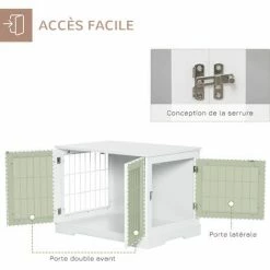 PawHut Cage Pour Chien Animaux Table D'appoint 2 En 1 - 2 Portes Verrouillables - Dim. 76L X 54,5l X 56H Cm - MDF Acier Blanc - Blanc -PawHut Soldes Boutique 67360747 5