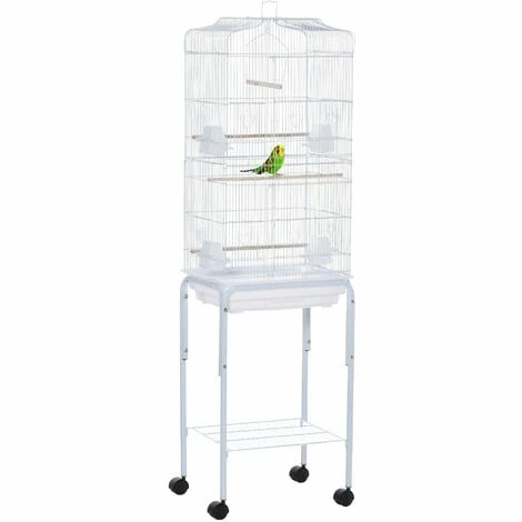 PawHut Cage à oiseaux sur pied volière oiseaux sur roulettes avec toit ouvrant 3 perchoirs étagère inférieure 46,5 x 36 x 157 cm - Blanc PawHut Cage à Oiseaux Sur Pied Volière Oiseaux Sur Roulettes Avec Toit Ouvrant 3 Perchoirs étagère Inférieure 46,5 X 36 X 157 Cm - Blanc -PawHut Soldes Boutique 67535281 1