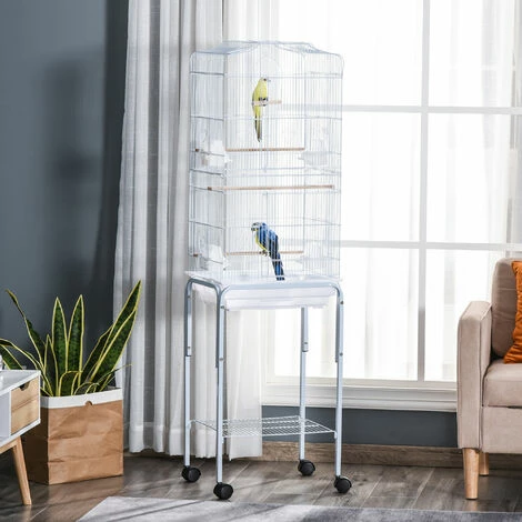 PawHut Cage à oiseaux sur pied volière oiseaux sur roulettes avec toit ouvrant 3 perchoirs étagère inférieure 46,5 x 36 x 157 cm - Blanc PawHut Cage à Oiseaux Sur Pied Volière Oiseaux Sur Roulettes Avec Toit Ouvrant 3 Perchoirs étagère Inférieure 46,5 X 36 X 157 Cm - Blanc -PawHut Soldes Boutique 67535281 2