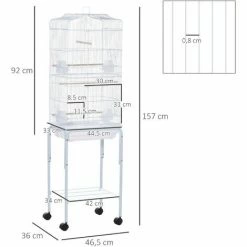 PawHut Cage à Oiseaux Sur Pied Volière Oiseaux Sur Roulettes Avec Toit Ouvrant 3 Perchoirs étagère Inférieure 46,5 X 36 X 157 Cm - Blanc 4 PawHut Cage à Oiseaux Sur Pied Volière Oiseaux Sur Roulettes Avec Toit Ouvrant 3 Perchoirs étagère Inférieure 46,5 X 36 X 157 Cm - Blanc -PawHut Soldes Boutique 67535281 3