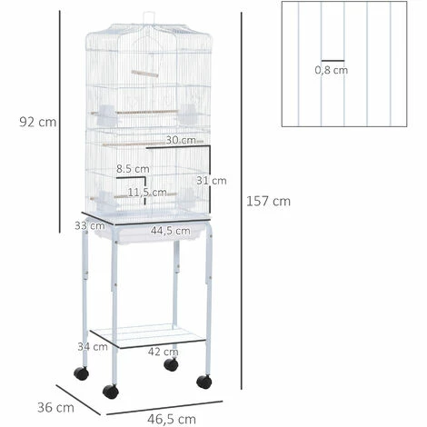 PawHut Cage à oiseaux sur pied volière oiseaux sur roulettes avec toit ouvrant 3 perchoirs étagère inférieure 46,5 x 36 x 157 cm - Blanc PawHut Cage à Oiseaux Sur Pied Volière Oiseaux Sur Roulettes Avec Toit Ouvrant 3 Perchoirs étagère Inférieure 46,5 X 36 X 157 Cm - Blanc -PawHut Soldes Boutique 67535281 3