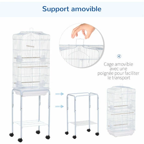 PawHut Cage à oiseaux sur pied volière oiseaux sur roulettes avec toit ouvrant 3 perchoirs étagère inférieure 46,5 x 36 x 157 cm - Blanc PawHut Cage à Oiseaux Sur Pied Volière Oiseaux Sur Roulettes Avec Toit Ouvrant 3 Perchoirs étagère Inférieure 46,5 X 36 X 157 Cm - Blanc -PawHut Soldes Boutique 67535281 4