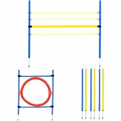 PawHut Agility Sport Pour Chiens équipement Complet : 6 Poteaux Slalom, Obstacle, Anneau + Sac De Transport Bleu Jaune Rouge -PawHut Soldes Boutique 6812281 4
