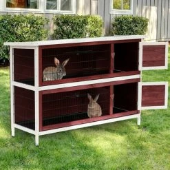 PawHut Clapier Sur Pieds Cage à Lapin Double Niveau Plateaux Excréments Coulissants 4 Portes Verrouillables Toit Ouvrant 136L X 50l X 93H Cm Rouge Brique - Rouge -PawHut Soldes Boutique 6812287 2
