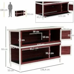 PawHut Clapier Sur Pieds Cage à Lapin Double Niveau Plateaux Excréments Coulissants 4 Portes Verrouillables Toit Ouvrant 136L X 50l X 93H Cm Rouge Brique - Rouge -PawHut Soldes Boutique 6812287 3