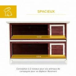 PawHut Clapier Sur Pieds Cage à Lapin Double Niveau Plateaux Excréments Coulissants 4 Portes Verrouillables Toit Ouvrant 136L X 50l X 93H Cm Rouge Brique - Rouge -PawHut Soldes Boutique 6812287 4