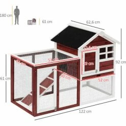 PawHut Clapier Cage à Lapins Multi-équipé : Niche Supérieure Avec Rampe, Plateau Excrément, Fenêtre + Enclos Extérieur Sécurisé 2 Portes 122L X 63l X 92H Cm Rouge Brique - Rouge -PawHut Soldes Boutique 6812288 3