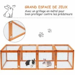 PawHut Clapier Cage à Lapins Extérieur Intérieur Pliable 2 Portes Supérieures 181L X 100l X 48H Cm Bois Massif Pin -PawHut Soldes Boutique 6812289 4