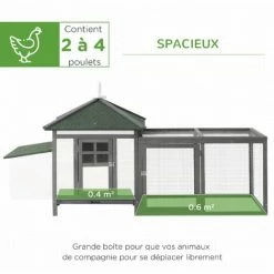 PawHut Poulailler Cottage Multi-équipement Perchoir Rampe Pondoir Enclos Tiroir à Déjection 196L X 76l X 97H Cm Bois Massif Pin Gris Blanc - Gris -PawHut Soldes Boutique 6812291 4