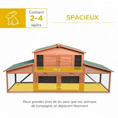PawHut Clapier cage à lapins rongeurs poulailler XXL 2 étages 2 enclos tiroir déjection 2,27L x 0,70l x 1H m bois massif pin - Marron PawHut Clapier Cage à Lapins Rongeurs Poulailler XXL 2 étages 2 Enclos Tiroir Déjection 2,27L X 0,70l X 1H M Bois Massif Pin - Marron -PawHut Soldes Boutique 6812292 4