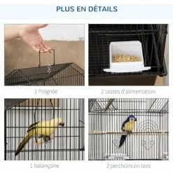 PawHut Cage à Oiseaux Design Maison Perchoirs Mangeoires Balançoire 3 Portes Plateau Excrément Amovible + Poignée Transport Métal Noir - Noir 6 PawHut Cage à Oiseaux Design Maison Perchoirs Mangeoires Balançoire 3 Portes Plateau Excrément Amovible + Poignée Transport Métal Noir - Noir -PawHut Soldes Boutique 68959113 5