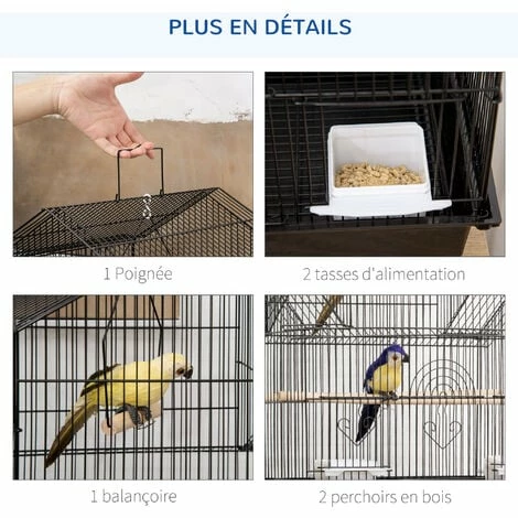 PawHut Cage à oiseaux design maison perchoirs mangeoires balançoire 3 portes plateau excrément amovible + poignée transport métal noir - Noir PawHut Cage à Oiseaux Design Maison Perchoirs Mangeoires Balançoire 3 Portes Plateau Excrément Amovible + Poignée Transport Métal Noir - Noir -PawHut Soldes Boutique 68959113 5
