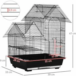 PawHut Cage à Oiseaux Design Maison Mangeoires Perchoirs Balançoire 2 Portes Plateau Excrément Amovible + Poignée Transport Métal Noir - Noir 4 PawHut Cage à Oiseaux Design Maison Mangeoires Perchoirs Balançoire 2 Portes Plateau Excrément Amovible + Poignée Transport Métal Noir - Noir -PawHut Soldes Boutique 68959116 3