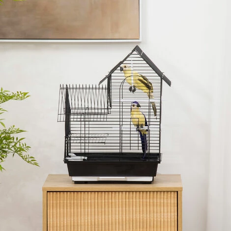 PawHut Cage à oiseaux design maison mangeoires perchoirs balançoire 2 portes plateau excrément amovible + poignée transport métal noir - Noir PawHut Cage à Oiseaux Design Maison Mangeoires Perchoirs Balançoire 2 Portes Plateau Excrément Amovible + Poignée Transport Métal Noir - Noir -PawHut Soldes Boutique 68959116 4