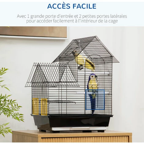 PawHut Cage à oiseaux design maison mangeoires perchoirs balançoire 2 portes plateau excrément amovible + poignée transport métal noir - Noir PawHut Cage à Oiseaux Design Maison Mangeoires Perchoirs Balançoire 2 Portes Plateau Excrément Amovible + Poignée Transport Métal Noir - Noir -PawHut Soldes Boutique 68959116 5