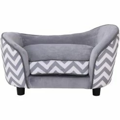 PawHut Canapé Chien Chat Sur Pied Style Graphique Contemporain Coussin Amovible Lavable Grand Confort + Pochette Rangement 68,5L X 40,5l X 40,5H Cm Gris Blanc - Gris