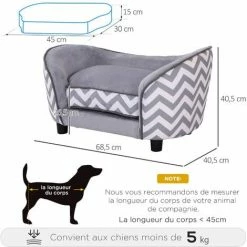 PawHut Canapé Chien Chat Sur Pied Style Graphique Contemporain Coussin Amovible Lavable Grand Confort + Pochette Rangement 68,5L X 40,5l X 40,5H Cm Gris Blanc - Gris -PawHut Soldes Boutique 6949705 3