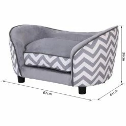PawHut Canapé Chien Chat Sur Pied Style Graphique Contemporain Coussin Amovible Lavable Grand Confort + Pochette Rangement 68,5L X 40,5l X 40,5H Cm Gris Blanc - Gris -PawHut Soldes Boutique 6949705 4