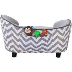 PawHut Canapé Chien Chat Sur Pied Style Graphique Contemporain Coussin Amovible Lavable Grand Confort + Pochette Rangement 68,5L X 40,5l X 40,5H Cm Gris Blanc - Gris -PawHut Soldes Boutique 6949705 5