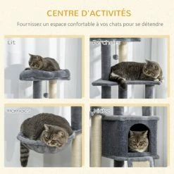 PawHut Arbre à Chat Multi-équipement Griffoirs Grattoirs Plateforme Niche Hamac Jeu Boule Suspendue Gris - Gris -PawHut Soldes Boutique 69767326 5