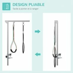 PawHut Bras De Toilettage Pliable Animaux - Hauteur Réglable Max. 74 Cm - 3 Colliers De Serrage - Chien Taille Moyenne - Alu. Acier Inox. - Gris 6 PawHut Bras De Toilettage Pliable Animaux - Hauteur Réglable Max. 74 Cm - 3 Colliers De Serrage - Chien Taille Moyenne - Alu. Acier Inox. - Gris -PawHut Soldes Boutique 70300257 5