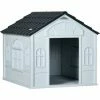 PawHut Niche Chien Style Cottage Dim. 65L X 75l X 63H Cm - Motifs Fenêtres, Porte, Aération - PP Blanc Gris - Blanc -PawHut Soldes Boutique 70300263 1