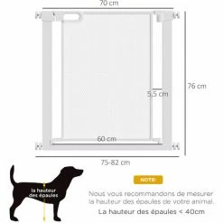 PawHut Barrière De Sécurité Animaux - Longueur Réglable Dim. 75-82 Cm - Porte Double Verrouillage, Ouverture Double Sens -sans Perçage - Acier ABS Blanc - Blanc -PawHut Soldes Boutique 70413018 3