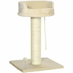 PawHut Arbre à Chat Griffoir Grattoir Sisal Naturel Plateforme D'observation Corde D'escalade Boule à Ressort Peluche Beige - Beige