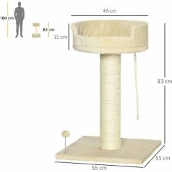 PawHut Arbre à Chat Griffoir Grattoir Sisal Naturel Plateforme D'observation Corde D'escalade Boule à Ressort Peluche Beige - Beige -PawHut Soldes Boutique 71058170 3