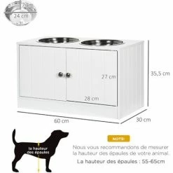 PawHut Gamelle Double Chien Chat - Porte-gamelles Surélevé Armoire 2 En 1 - 2 Portes, 2 Gamelles - MDF Blanc Acier Inox. - Blanc -PawHut Soldes Boutique 71059956 3