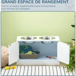 PawHut Gamelle Double Chien Chat - Porte-gamelles Surélevé Armoire 2 En 1 - 2 Portes, 2 Gamelles - MDF Blanc Acier Inox. - Blanc -PawHut Soldes Boutique 71059956 5