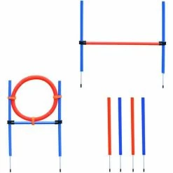 PawHut Agility Sport Pour Chiens équipement Complet Obstacles Et Entrainement 11 Pièces Avec Sac De Transport Acier Rouge Et Bleu - Bleu