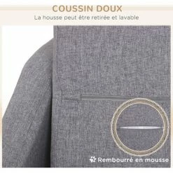 PawHut Canapé Chien Lit Pour Chien Design Scandinave Déhoussable Dim. 75L X 55l X 39H Cm Pieds Bois Tissu Polyester Gris - Gris -PawHut Soldes Boutique 72276201 5