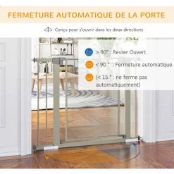 PawHut Barrière De Sécurité Animaux - Longueur Réglable Dim. 75-103 Cm - Porte Double Verrouillage, Ouverture Double Sens -sans Perçage - Acier ABS Gris - Gris -PawHut Soldes Boutique 72276233 5