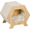 PawHut Maison Pour Chat Design Hexagonal - Niche Chat Panier Chat - Coussin Fourrure Amovible, Grattoir Jute Naturelle - Contreplaqué Aspect Bois Clair - Beige -PawHut Soldes Boutique 72845740 1