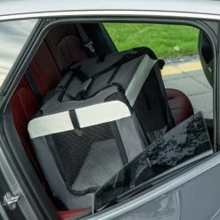 PawHut Sac De Transport Pour Chien Et Chat Pliable - Poignée, 3 Entrées Zippées, Poche - Coussin Amovible Inclus - Acier Oxford Polyester Gris Noir - Gris -PawHut Soldes Boutique 72845742 2