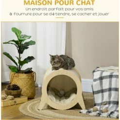 PawHut Maison Pour Chat Design - Niche Chat Panier Chat - Coussin Amovible, Grattoir Jute Naturelle - Panneaux Aspect Bois Clair - Beige 5 PawHut Maison Pour Chat Design - Niche Chat Panier Chat - Coussin Amovible, Grattoir Jute Naturelle - Panneaux Aspect Bois Clair - Beige -PawHut Soldes Boutique 72845744 4