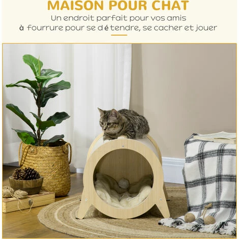 PawHut Maison pour chat design - niche chat panier chat - coussin amovible, grattoir jute naturelle - panneaux aspect bois clair - Beige PawHut Maison Pour Chat Design - Niche Chat Panier Chat - Coussin Amovible, Grattoir Jute Naturelle - Panneaux Aspect Bois Clair - Beige -PawHut Soldes Boutique 72845744 4