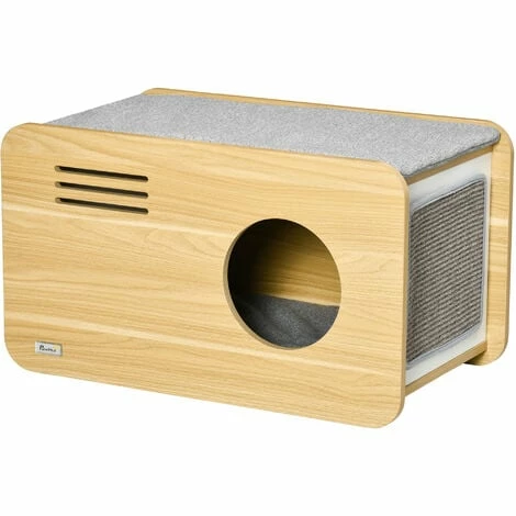 PawHut Maison pour chat design poste de radio - niche chat panier chat - 2 coussins + grattoir sisal amovibles - MDF panneaux aspect bois clair - Beige PawHut Maison Pour Chat Design Poste De Radio - Niche Chat Panier Chat - 2 Coussins + Grattoir Sisal Amovibles - MDF Panneaux Aspect Bois Clair - Beige -PawHut Soldes Boutique 72845751 1