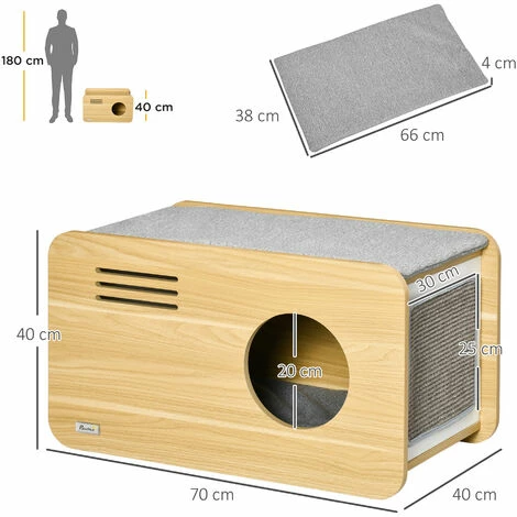 PawHut Maison pour chat design poste de radio - niche chat panier chat - 2 coussins + grattoir sisal amovibles - MDF panneaux aspect bois clair - Beige PawHut Maison Pour Chat Design Poste De Radio - Niche Chat Panier Chat - 2 Coussins + Grattoir Sisal Amovibles - MDF Panneaux Aspect Bois Clair - Beige -PawHut Soldes Boutique 72845751 3