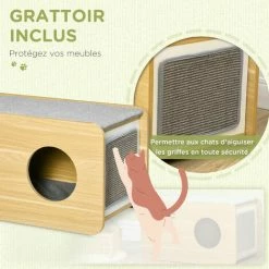 PawHut Maison Pour Chat Design Poste De Radio - Niche Chat Panier Chat - 2 Coussins + Grattoir Sisal Amovibles - MDF Panneaux Aspect Bois Clair - Beige 5 PawHut Maison Pour Chat Design Poste De Radio - Niche Chat Panier Chat - 2 Coussins + Grattoir Sisal Amovibles - MDF Panneaux Aspect Bois Clair - Beige -PawHut Soldes Boutique 72845751 5