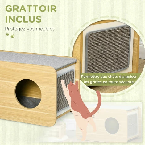 PawHut Maison pour chat design poste de radio - niche chat panier chat - 2 coussins + grattoir sisal amovibles - MDF panneaux aspect bois clair - Beige PawHut Maison Pour Chat Design Poste De Radio - Niche Chat Panier Chat - 2 Coussins + Grattoir Sisal Amovibles - MDF Panneaux Aspect Bois Clair - Beige -PawHut Soldes Boutique 72845751 5