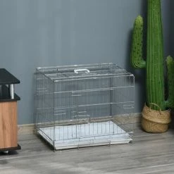 PawHut Cage Pour Chien Pliable - Plateau Excrément Coulissant - 2 Portes Verrouillable, Poignée - Dim. 61L X 43l X 50H Cm - Fer Galvanisé PP Blanc - Blanc -PawHut Soldes Boutique 72873193 2