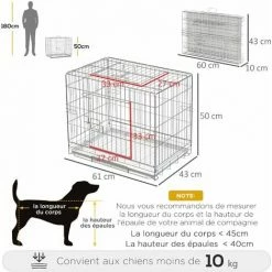 PawHut Cage Pour Chien Pliable - Plateau Excrément Coulissant - 2 Portes Verrouillable, Poignée - Dim. 61L X 43l X 50H Cm - Fer Galvanisé PP Blanc - Blanc -PawHut Soldes Boutique 72873193 3