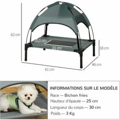 PawHut Lit Pour Chien Chat Sur Pieds Lit De Camp Lit Surélevé Rafraîchissant Velum Anti-UV Oxford Micro-perforé Parasol Et Sac De Transport Inclus Dim. 61L X 46l X 61H Cm Gris Noir -PawHut Soldes Boutique 7379154 3