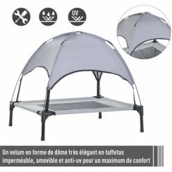 PawHut Lit Pour Chien Chat Sur Pieds Lit De Camp Lit Surélevé Rafraîchissant Velum Anti-UV Oxford Micro-perforé Parasol Et Sac De Transport Inclus Dim. 61L X 46l X 61H Cm Gris Noir -PawHut Soldes Boutique 7379154 4