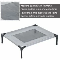 PawHut Lit Pour Chien Chat Sur Pieds Lit De Camp Lit Surélevé Rafraîchissant Velum Anti-UV Oxford Micro-perforé Parasol Et Sac De Transport Inclus Dim. 61L X 46l X 61H Cm Gris Noir -PawHut Soldes Boutique 7379154 5