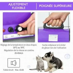 PawHut Séchoir Sèche-poils Toilettage Professionnel Pour Chien Chat Animaux 2800 W Température + Vitesse Réglable Rose Fuchsia Noir - Rose -PawHut Soldes Boutique 8203892 4