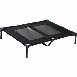PawHut Lit Sur Pieds Pour Chien Chat Lit De Camp Animal Lit Surélevé Oxford Textilène Micro-perforé Dim. 92L X 76l X 18H Cm Noir - Noir