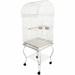 PawHut Grande Volière Cage à Oiseaux Design Avec Mangeoire Perchoir Suspendu Plateau Amovible étagère Et Roulettes 54L X 54l X 153H Cm Blanc - Blanc